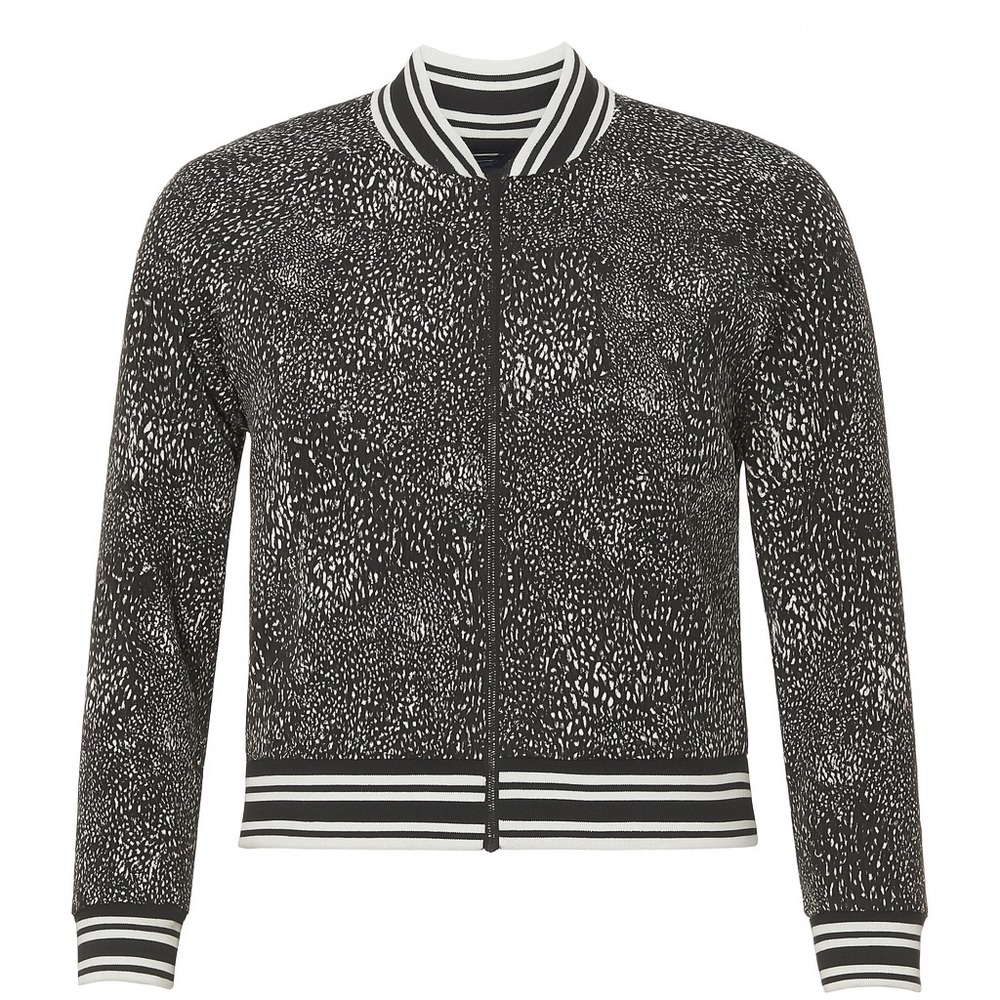 Fabletics Womens Medium Black White Print Full Zip Up Long Sleeve Bomber Jacket